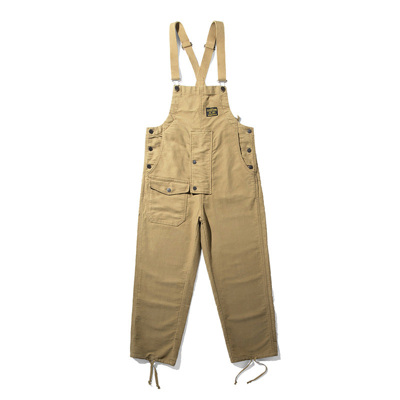 SUENTA Unisex Moleskin Latzhose – Overall mit Zugband und Praktischer Frontklapptasche Khaki