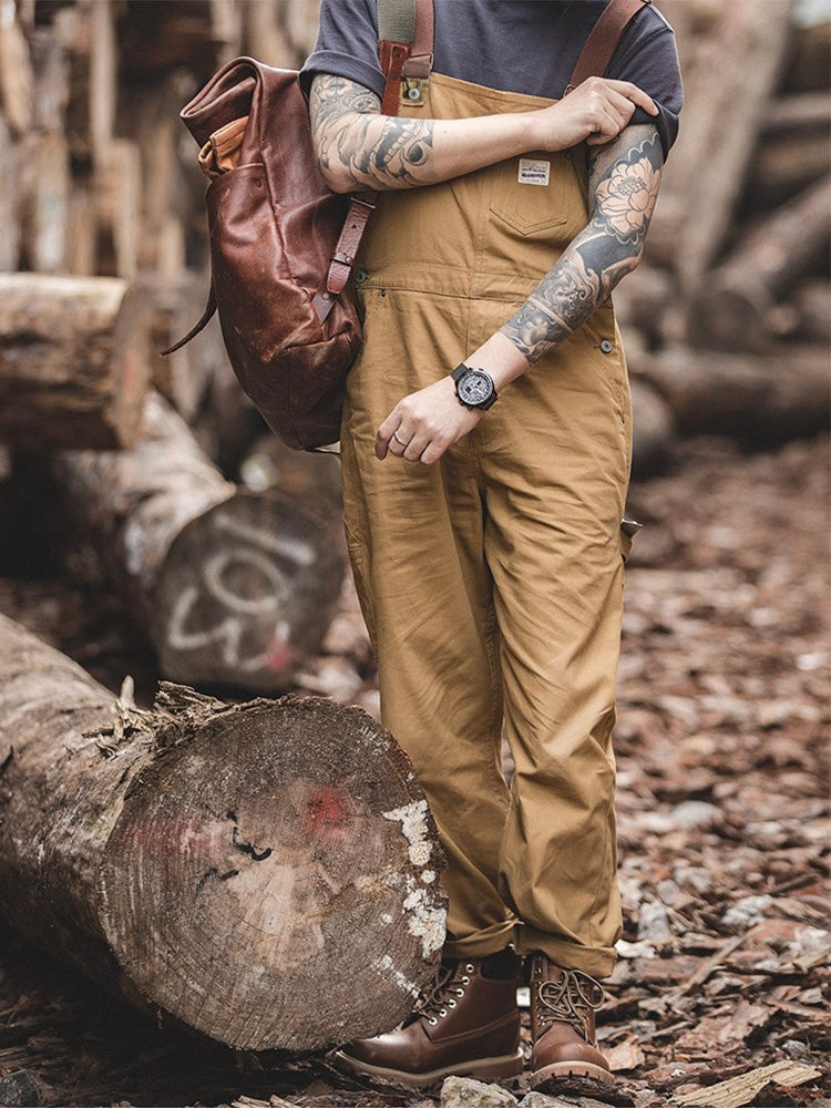 SUENTA Herren Enten-Latzhose Braune Canvas Overall Verstellträger