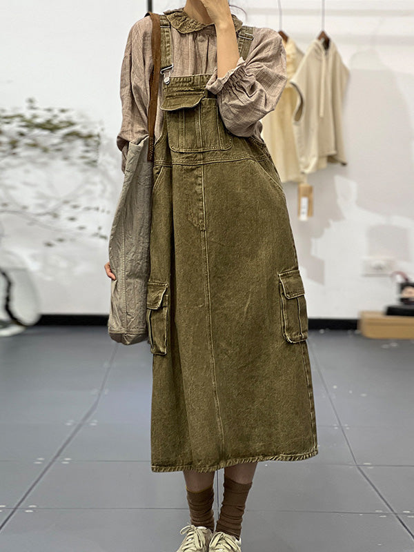 SUENTA Damen Cargo Overall Kleid – Vintage Inspirierter Einteiler mit Schulterriemen
