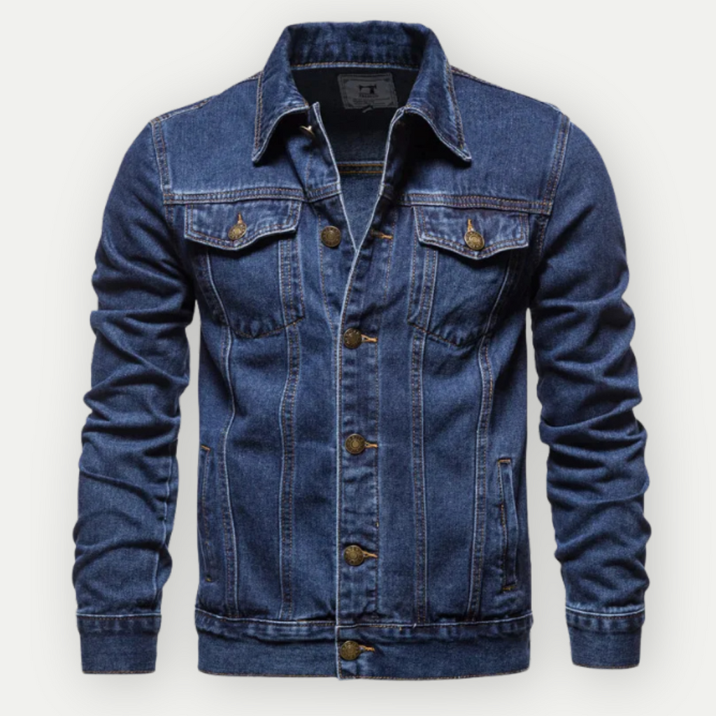 SUENTA Denim Jeansjacke - Indigo Gewaschen Mit Knopfleiste Sommer Dunkelblau