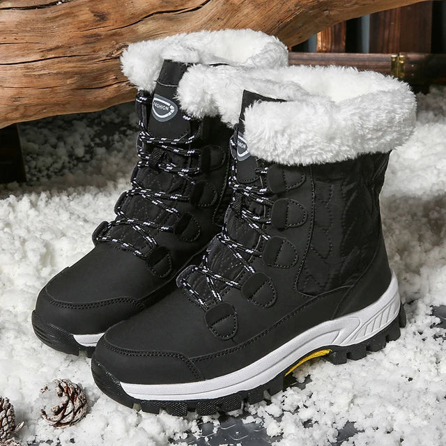 SUENTA Stylische Schneestiefel Für Damen Warme Winterlook Charakter - Winterstiefel Schwarz
