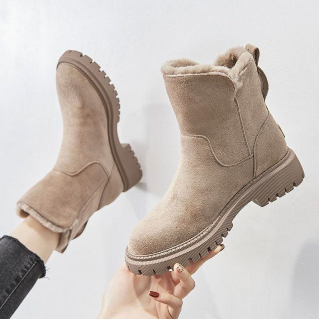 SUENTA Damen Samtstiefeln Designer Griffige Gummisohle Warm Fell - Winterstiefel