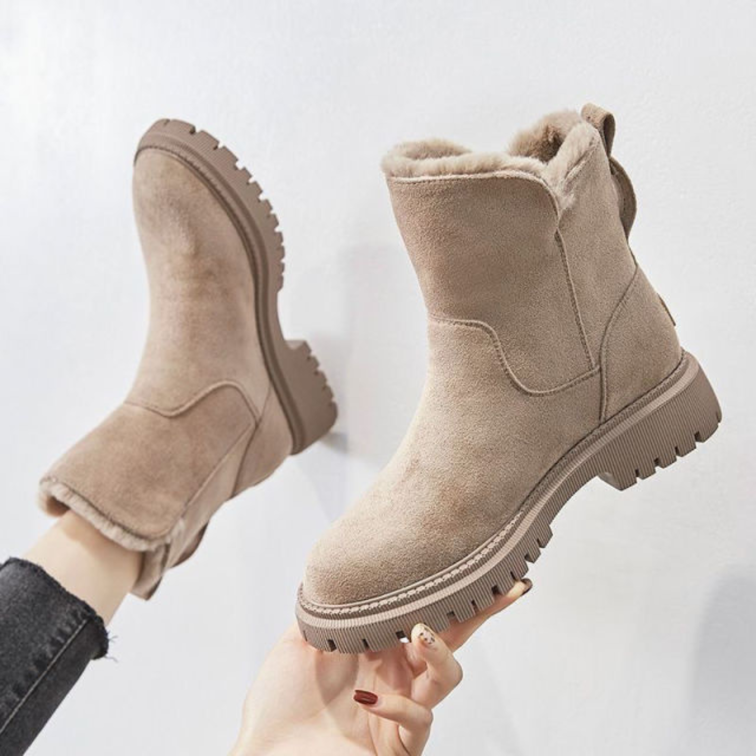 SUENTA Damen Samtstiefeln Designer Griffige Gummisohle Warm Fell - Winterstiefel