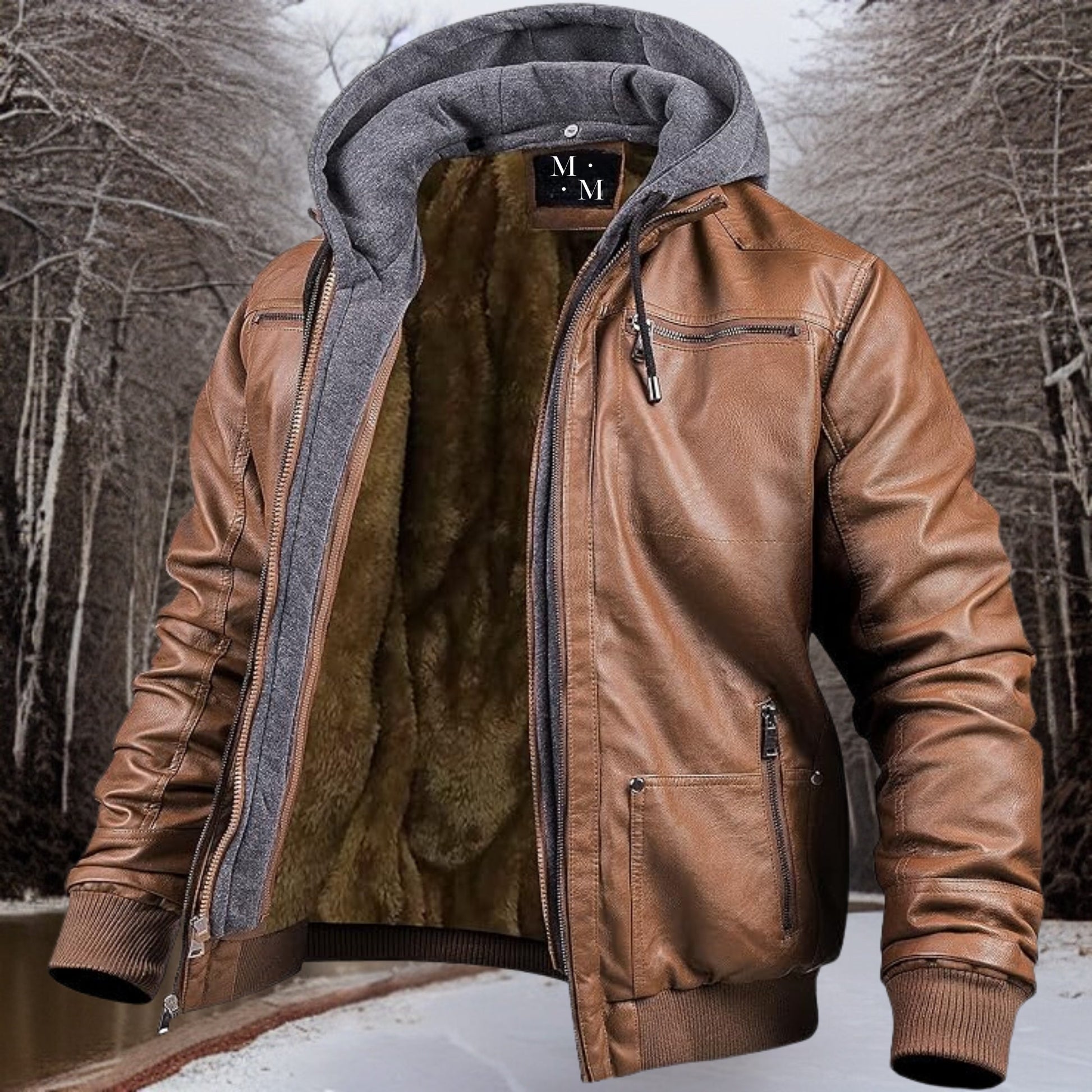 SUENTA Herrer Hochwertige Lederjacke Klassisches Design Brauner Samt