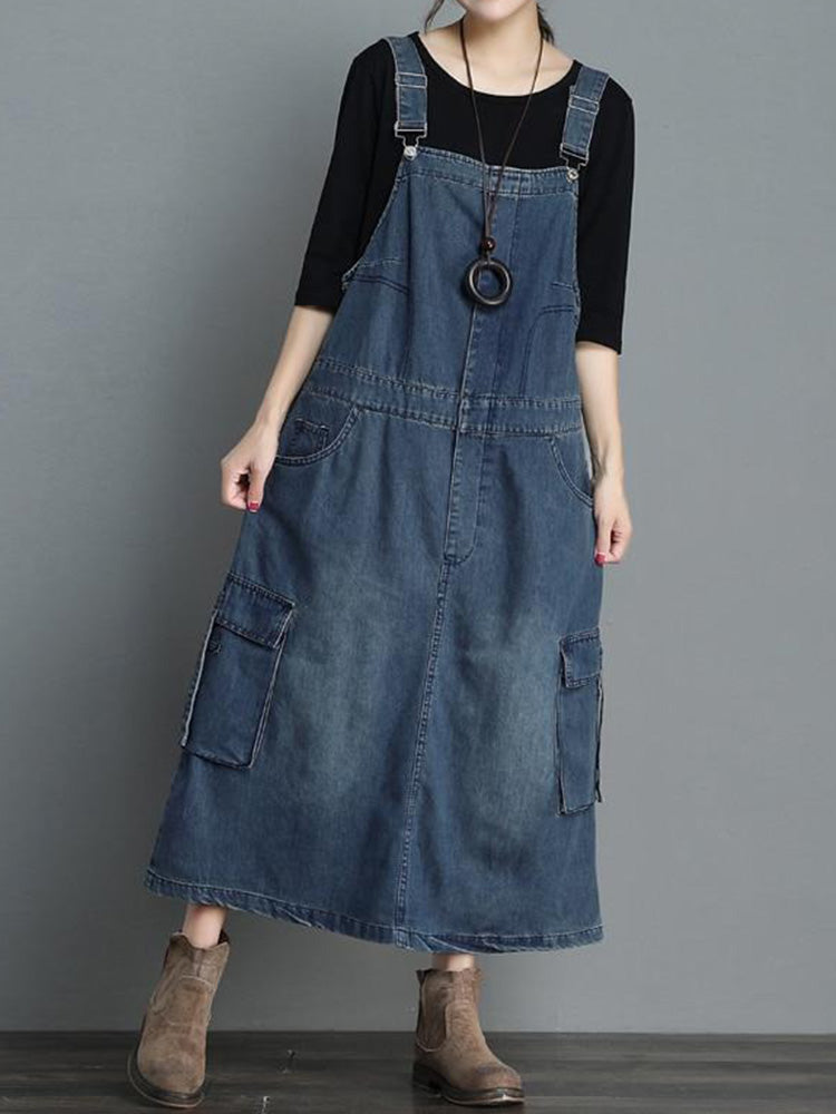 SUENTA Damen Denim Latzkleid – Lässiger Overall mit Vintage-Charme und Lockere Passform