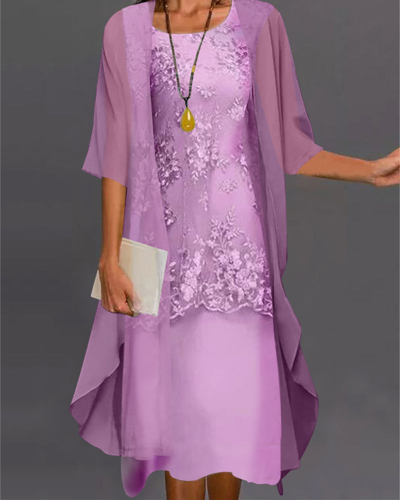 SUENTA Damen Chiffon Zweiteiler – Leichtes Elegantes Zweiteiliges Kleid Set Lila
