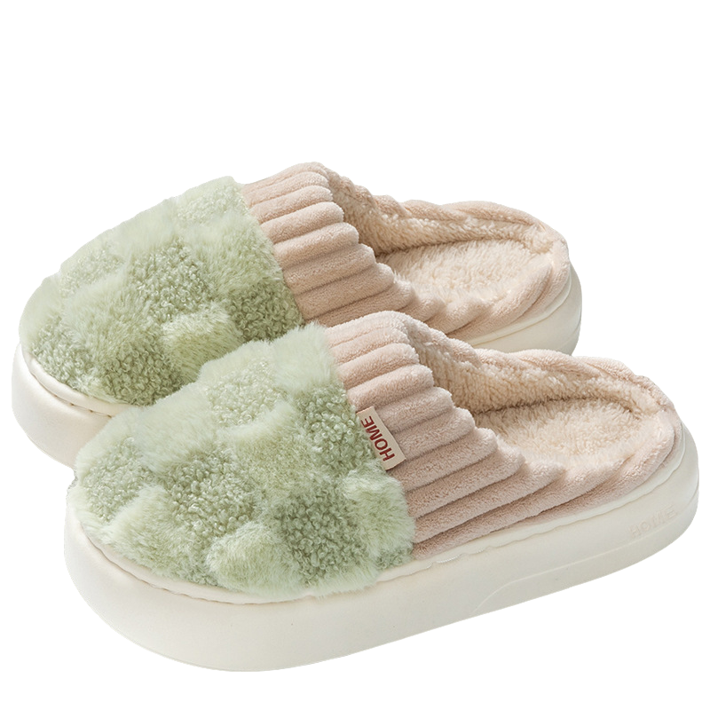SUENTA Kuschelige Hausschuhe Unisex Kariertes Design Flauschig Grün
