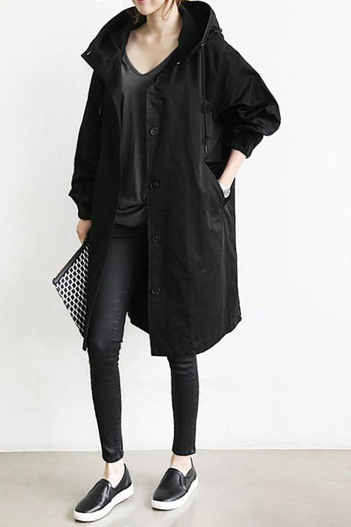 SUENTA Damen Wasserdichter Trenchcoat Mit Kapuze Regenmantel Schwarz