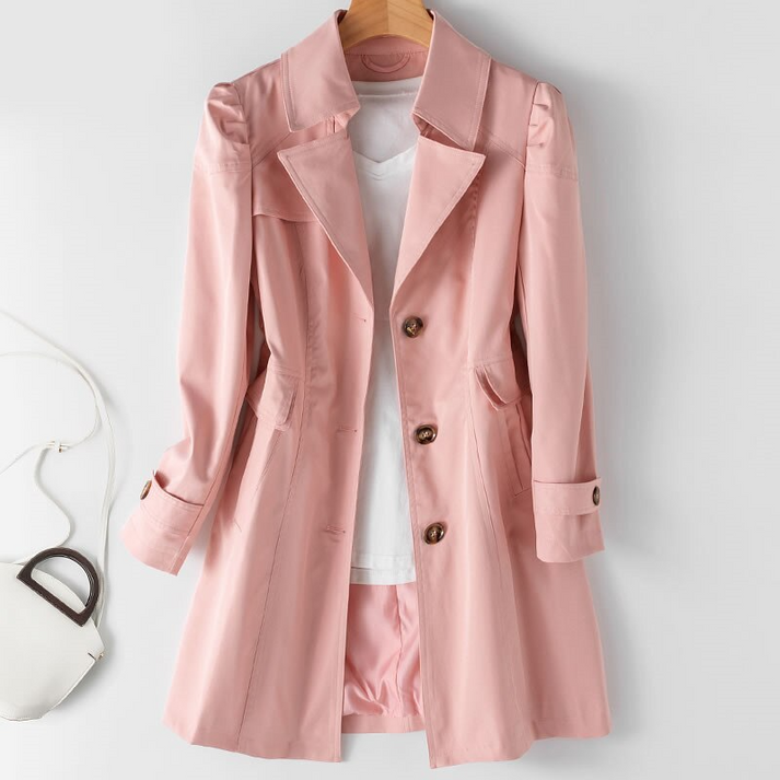 SUENTA Damen Trenchcoat Elegant Und Praktisch Ergänzung Kleiderschrank Rosa