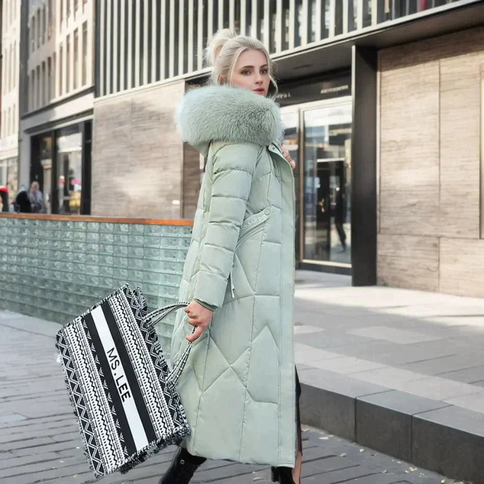 SUENTA Damen Stylischer Mantel mit Kunstfell Warm Gefüttert Winter