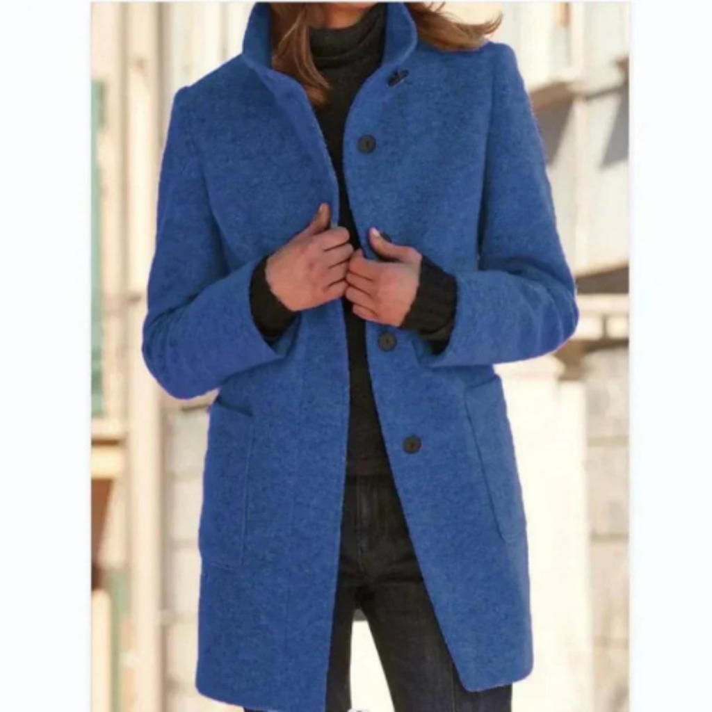 SUENTA Mantel Winter Daunen Knopf Damen Lässige Stil Bequem - Winterjacke Damen Saphirblau