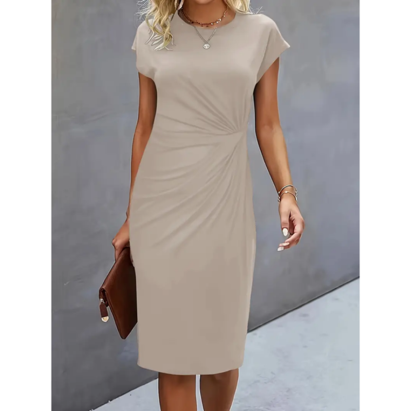 SUENTA Damen Formelles Midi-Kleid - Kurzarm und bequem Beige