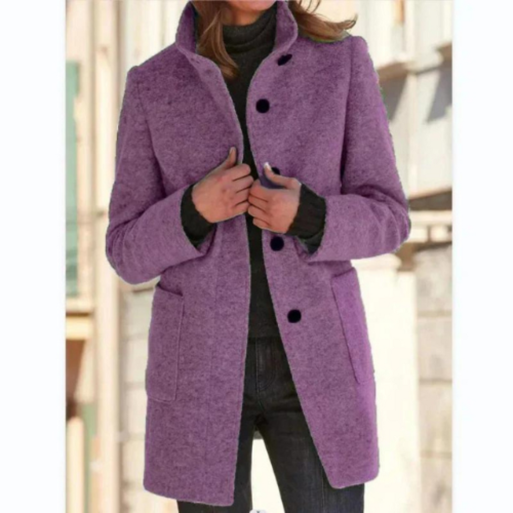 SUENTA Mantel Winter Daunen Knopf Damen Lässige Stil Bequem - Winterjacke Damen Lila