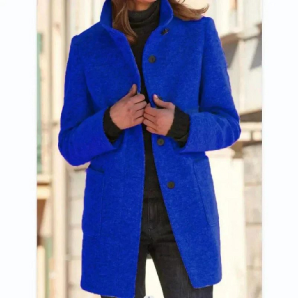 SUENTA Mantel Winter Daunen Knopf Damen Lässige Stil Bequem - Winterjacke Damen Blau