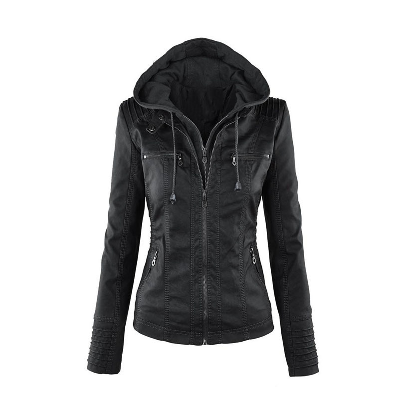 SUENTA Damen Kapuzenjacke mit Reißverschluss Klassische Form Rabenschwarz