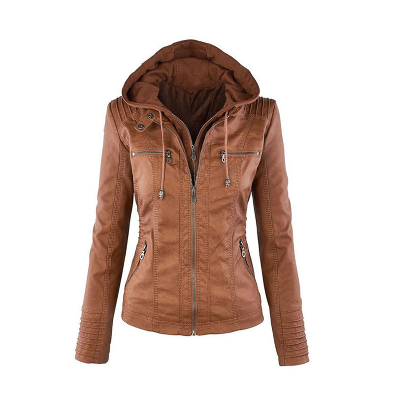 SUENTA Damen Kapuzenjacke mit Reißverschluss Klassische Form Mandelbraun