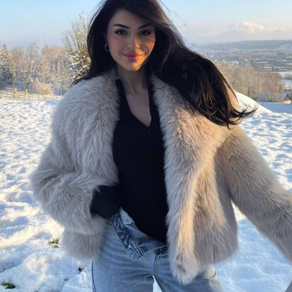 SUENTA Damen Plüsch-Wintermantel aus Kunstfell Wärme Komfort Mantel
