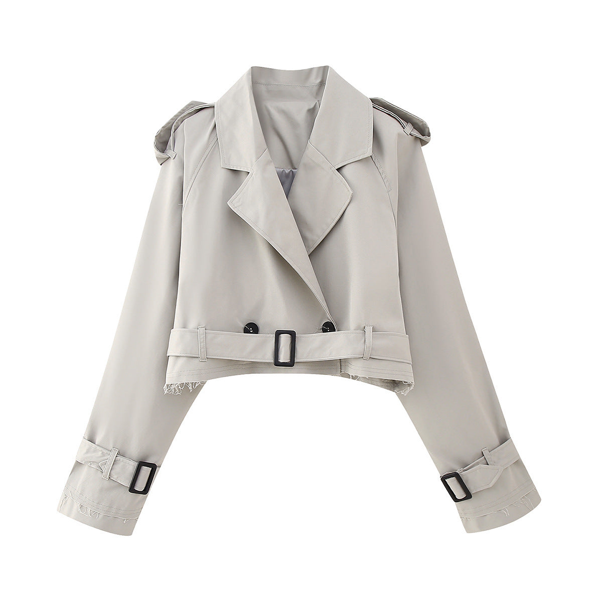 SUENTA Damen Kurzer Trenchcoat Stilvolle Eleganz Zeitlosem Stil Grau