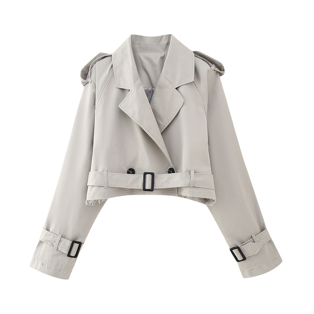 SUENTA Damen Kurzer Trenchcoat Stilvolle Eleganz Zeitlosem Stil Grau