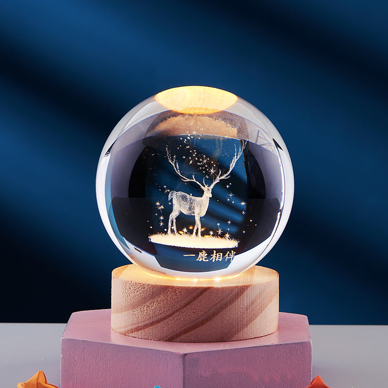 SUENTA 3D Glow Kristall Zauberlampe 3D-Effekt Stimmungsvollen Licht Ein Reh mit Gesellschaft
