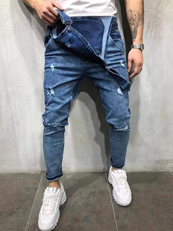 SUENTA Herren Skinny Fit Stretch Denim Latzhose Baumwolle - Overall