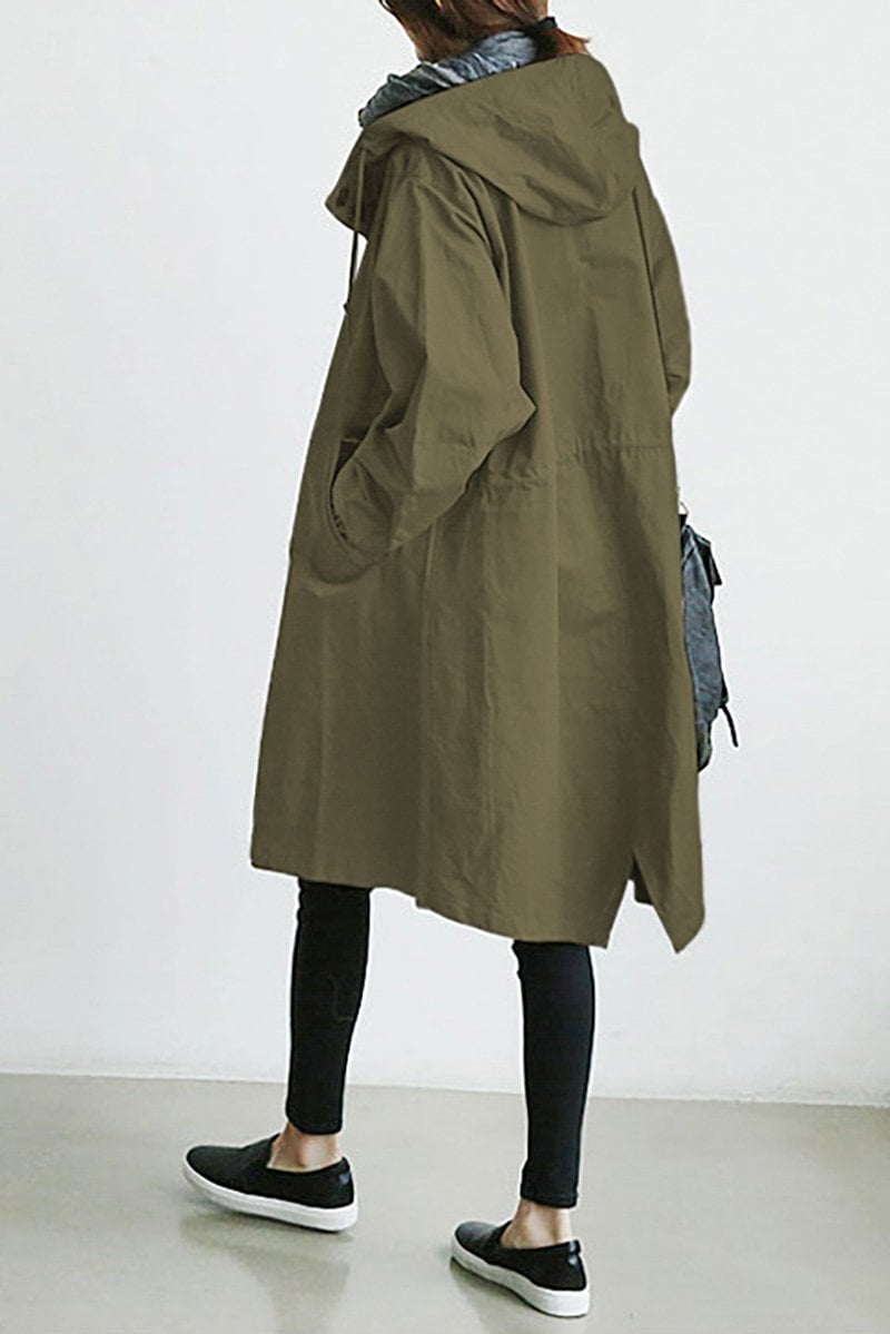 SUENTA Damen Wasserdichter Trenchcoat Mit Kapuze Regenmantel Armeegrün