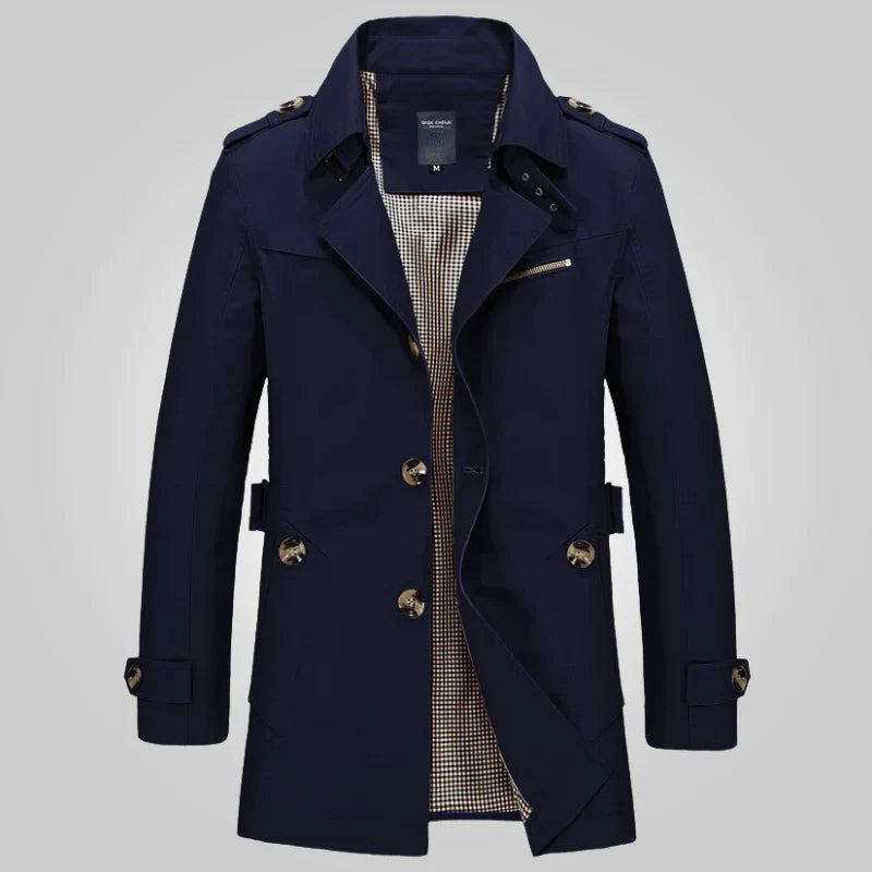 SUENTA Damen Klassischer Langer Trenchcoat Zeitlose Eleganz Dunkelblau