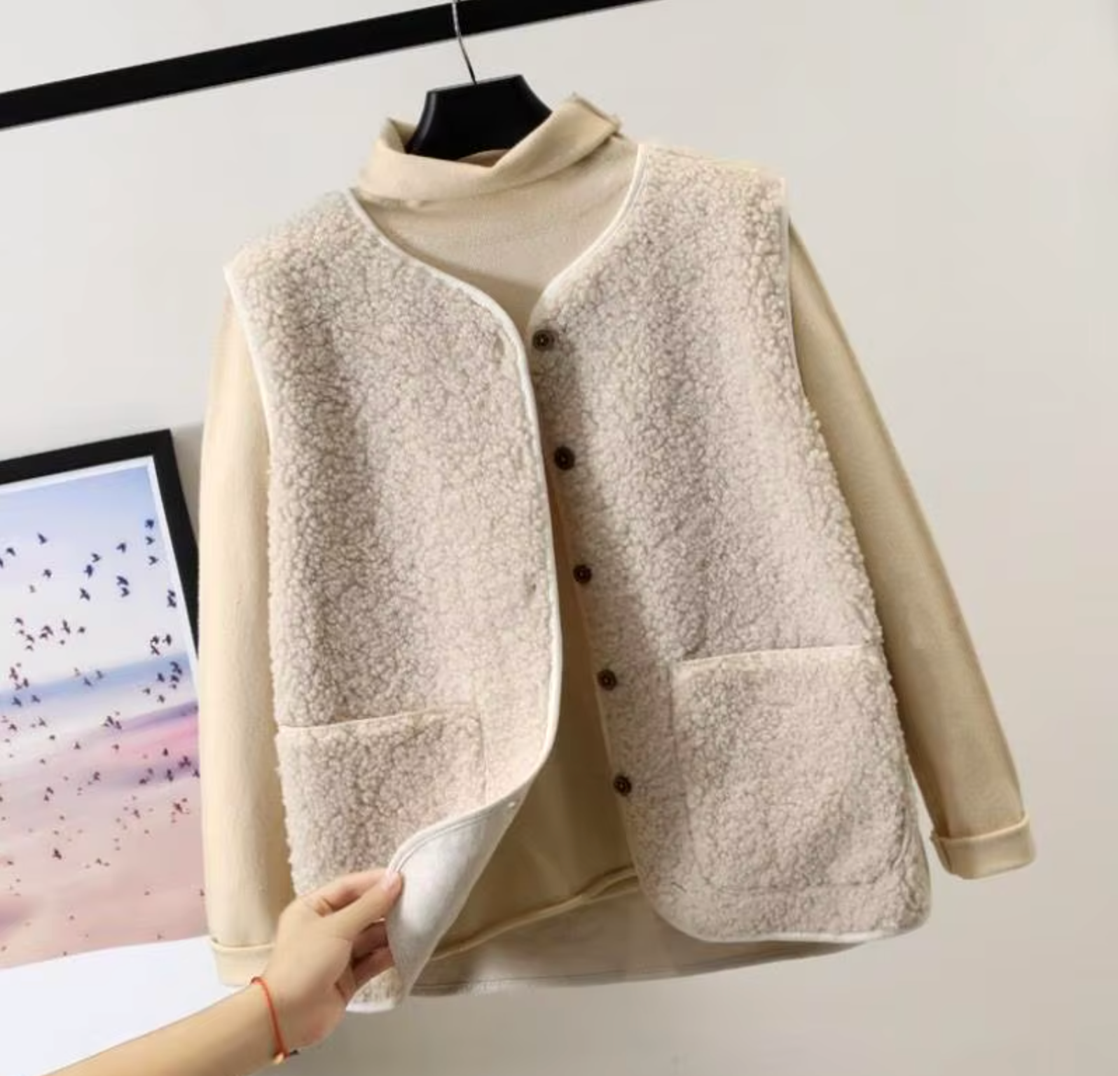 SUENTA Damen Winterfleeceweste Hochwertigem, Dickem Fleece Wärme Beige