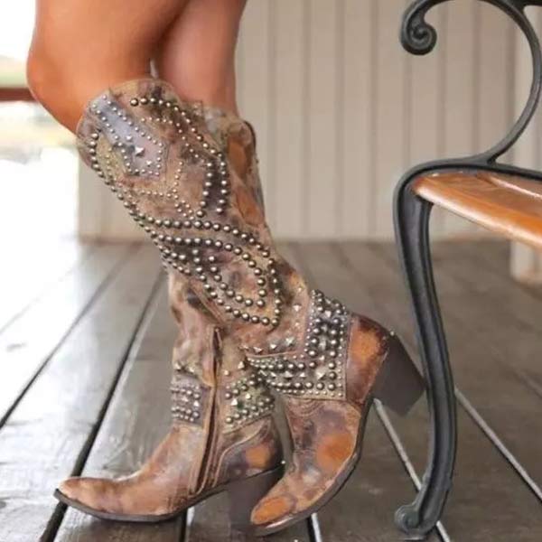Roque | Damen Western-Stiefeletten mit Nieten und High Heels