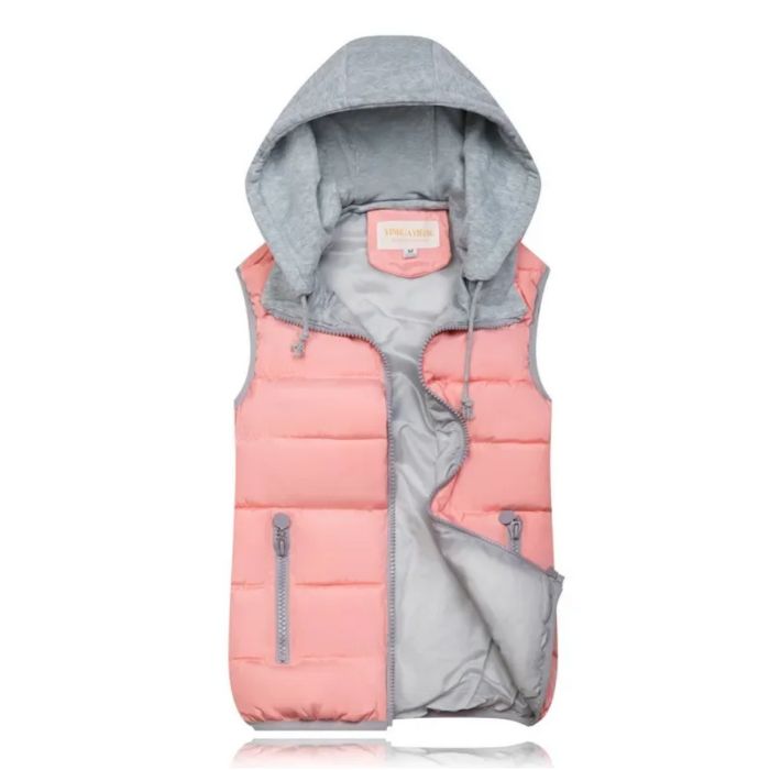 SUENTA Damen Heidi-Stil Weste Mit Kapuze Bequeme Frostige Tage Helles Rosa