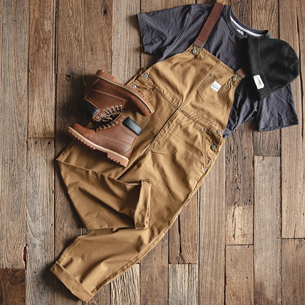 SUENTA Herren Enten-Latzhose Braune Canvas Overall Verstellträger