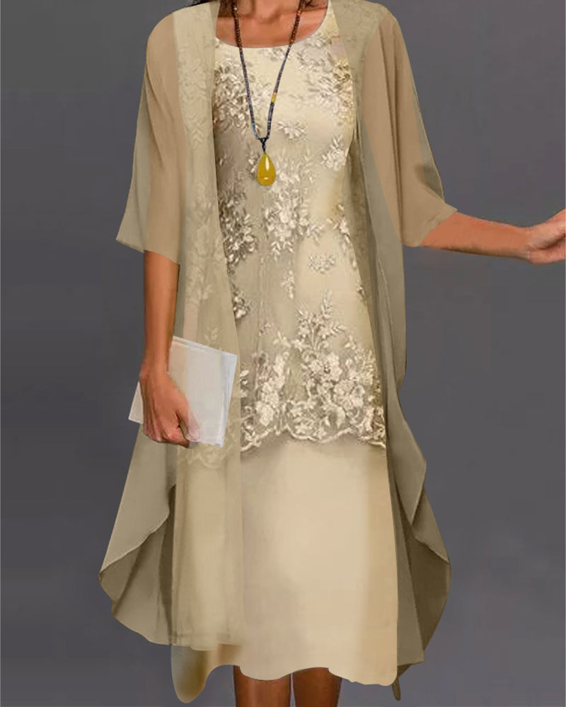 SUENTA Damen Chiffon Zweiteiler – Leichtes Elegantes Zweiteiliges Kleid Set Gelb