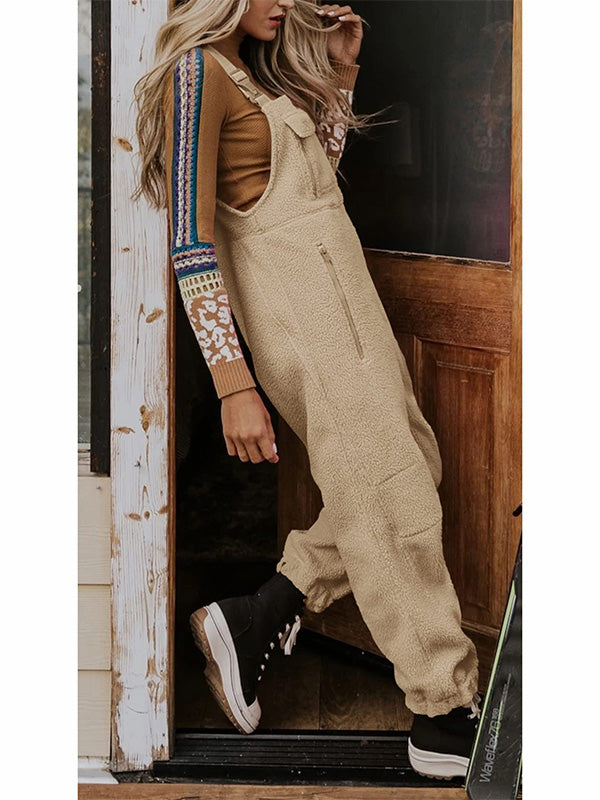 SUENTA Damen Fleece Thermo Overall – Warmer Einteiler mit Praktischen Reißverschlusstaschen