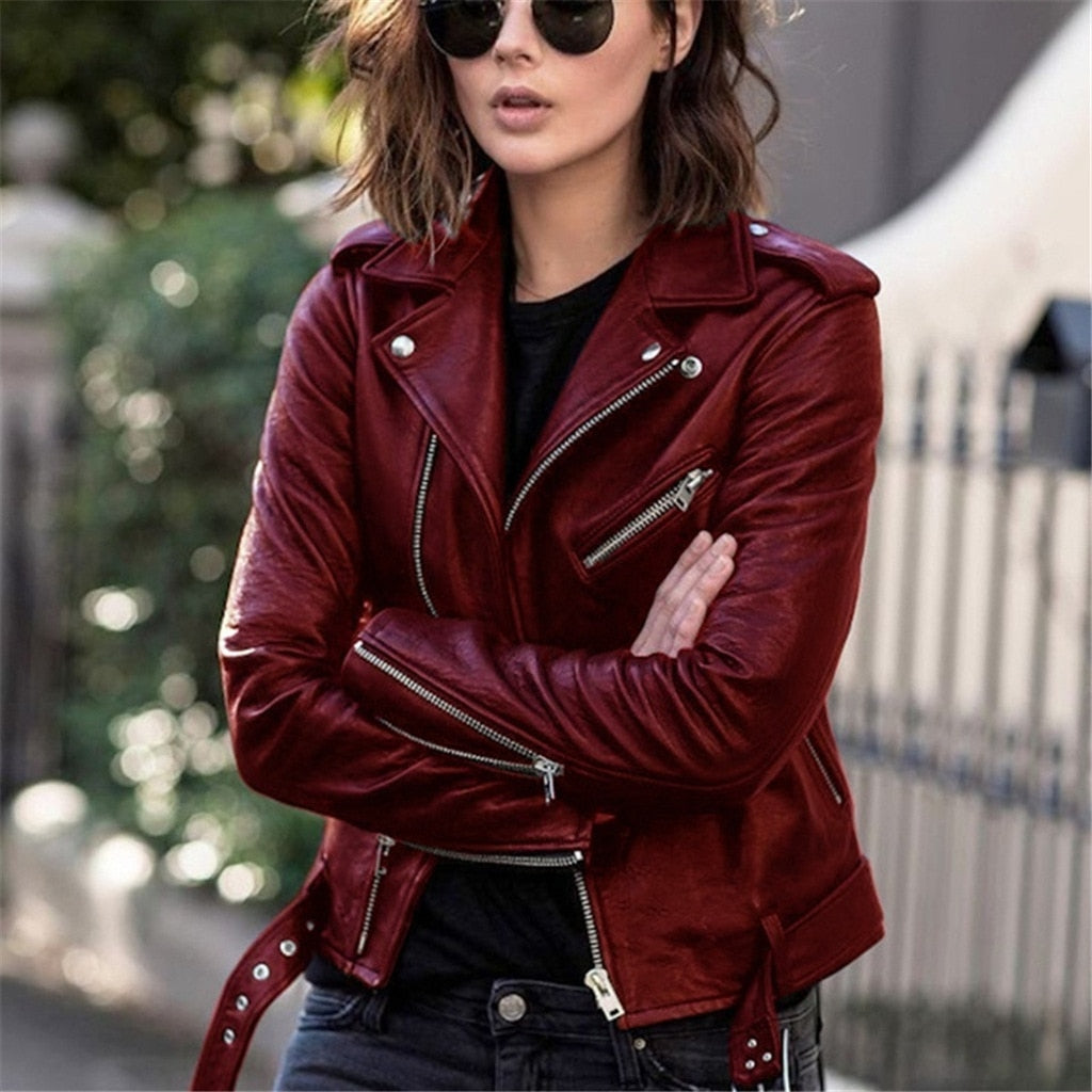SUENTA Damen Modische Lederjacke in angesagten Farben Vielfältige Farben Rot