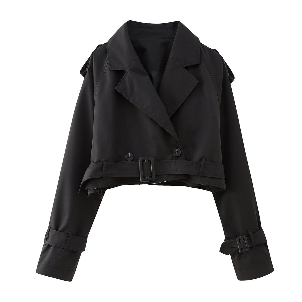 SUENTA Damen Kurzer Trenchcoat Stilvolle Eleganz Zeitlosem Stil Schwarz