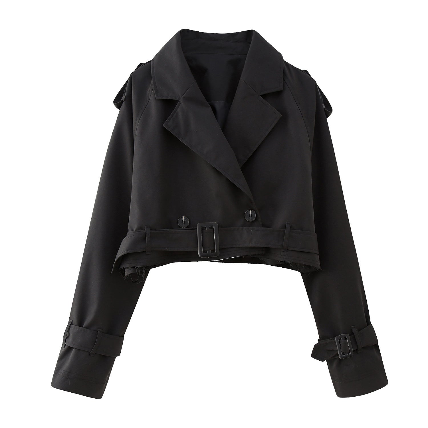 SUENTA Damen Kurzer Trenchcoat Stilvolle Eleganz Zeitlosem Stil Schwarz