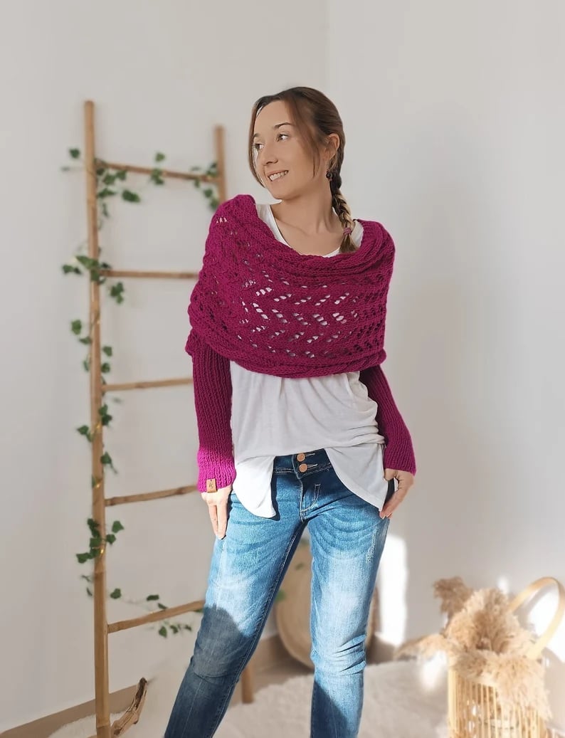 SUENTA Bequemer Strickschal Kuschelige Strickqualität Eleganz Rosenrot
