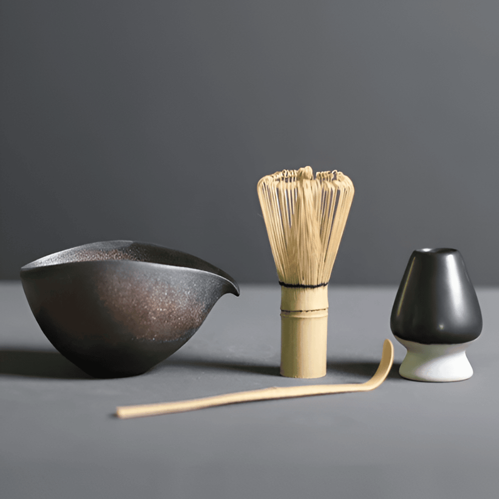 SUENTA 4-Teiliges Japanisches Matcha-Set Braun-Schwarz