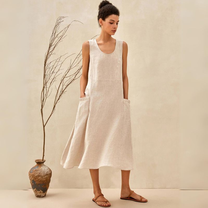 SUENTA Damen Sommerkleid mit Rundhals - Luftiges Midi-Kleid