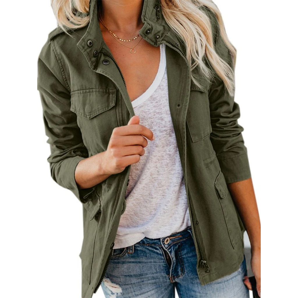 SUENTA Jacke Moderne Schicke Für Damen Reißverschluss Müheloser Stil - Winterjacke Damen Armee Grun
