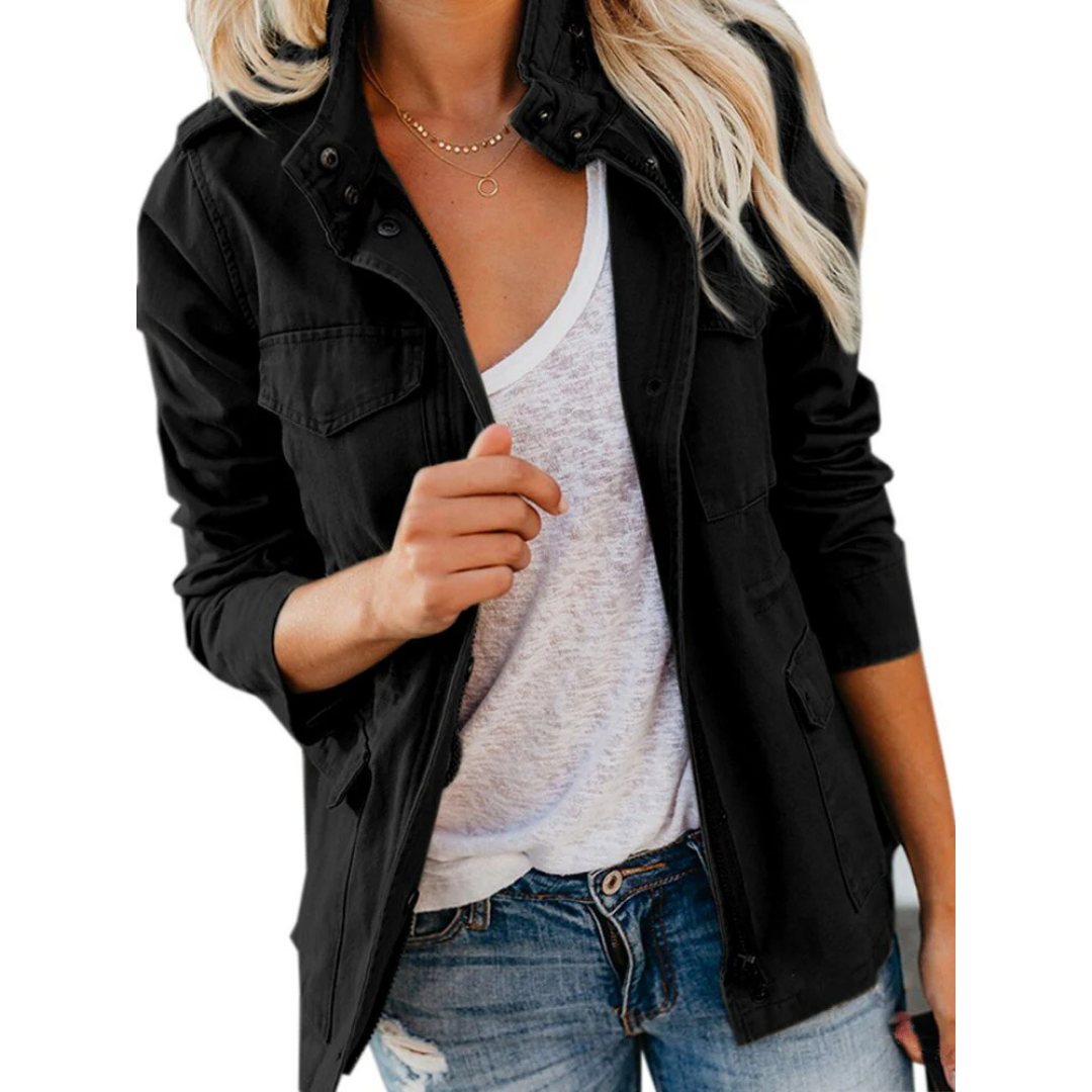 SUENTA Jacke Moderne Schicke Für Damen Reißverschluss Müheloser Stil - Winterjacke Damen Schwarz