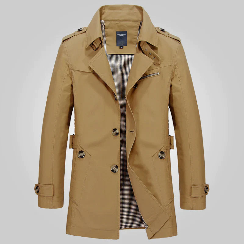 SUENTA Damen Klassischer Langer Trenchcoat Zeitlose Eleganz Braun