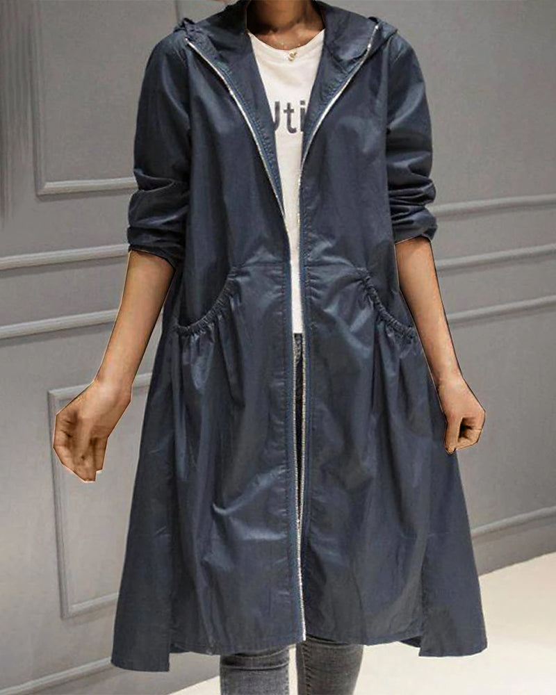 SUENTA Windbreaker Trench Coat Kapuze Reißverschluss Klassischer Marineblau