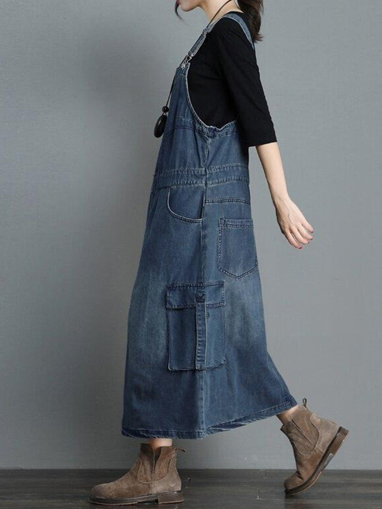SUENTA Damen Denim Latzkleid – Lässiger Overall mit Vintage-Charme und Lockere Passform