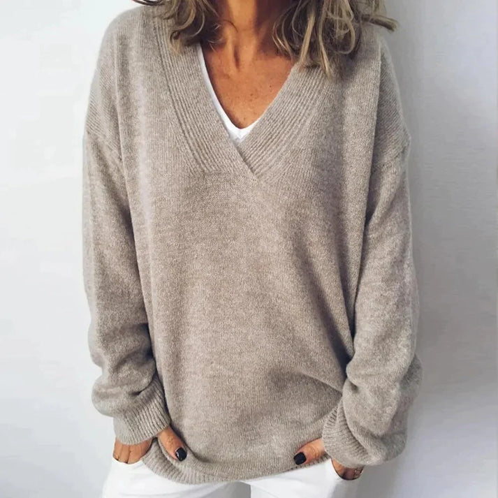 SUENTA Damen Kaschmirpullover Mit V-Ausschnitt Luxuriöser Zartheit Beige