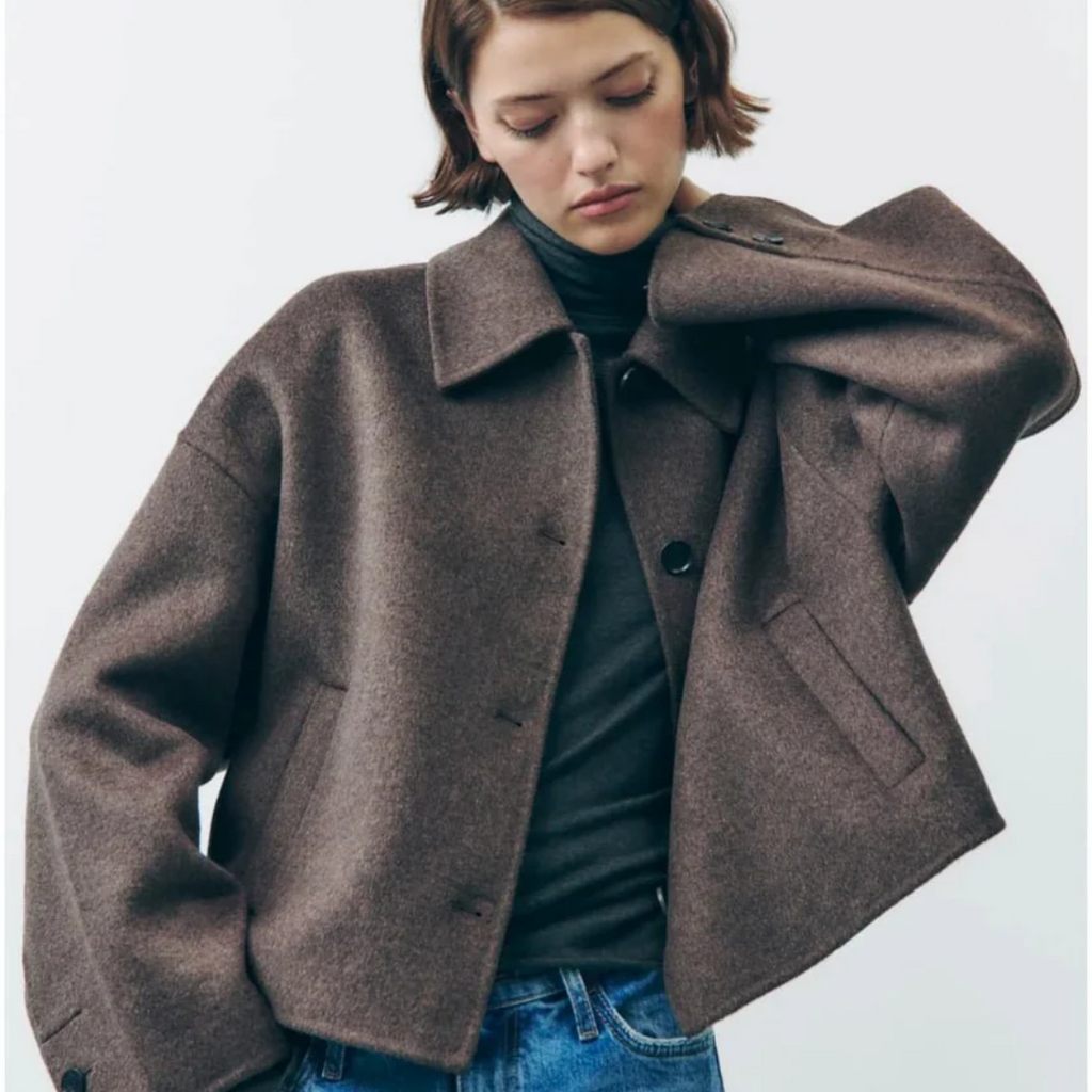 SUENTA Damen Oversized Button Down Winter Mantel Lockerer Schnitt - Winterjacke Damen Braun