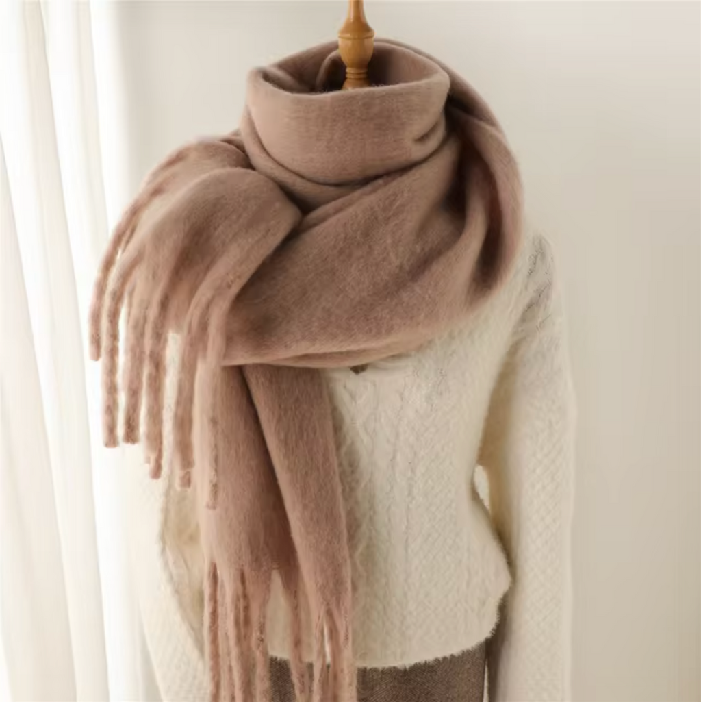 SUENTA Kaschmir-Winter-Schal cashmere-ähnlichem Stoff Lange Fransen Khaki Einheitsgröße