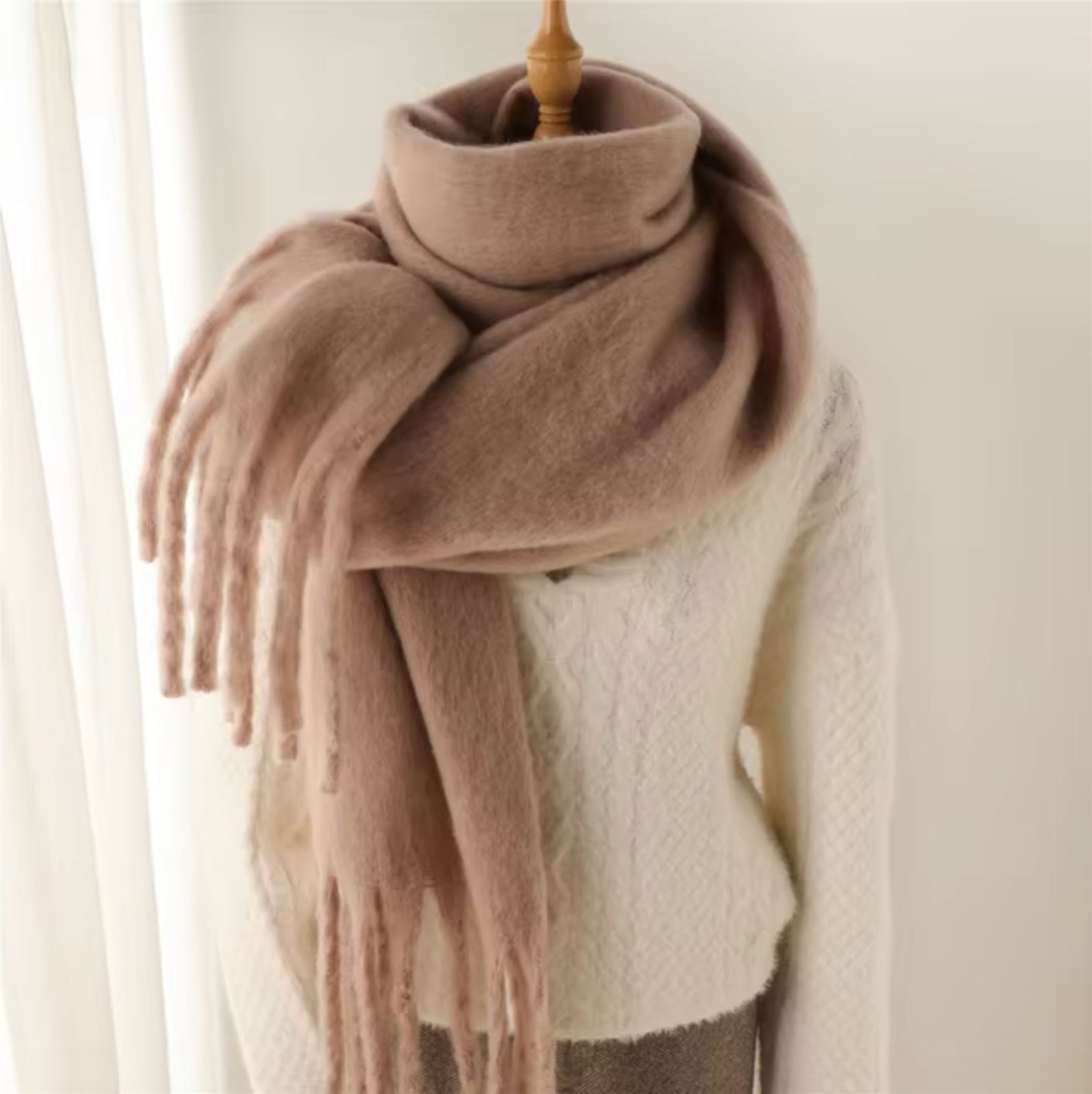 SUENTA Kaschmir-Winter-Schal cashmere-ähnlichem Stoff Lange Fransen Khaki Einheitsgröße