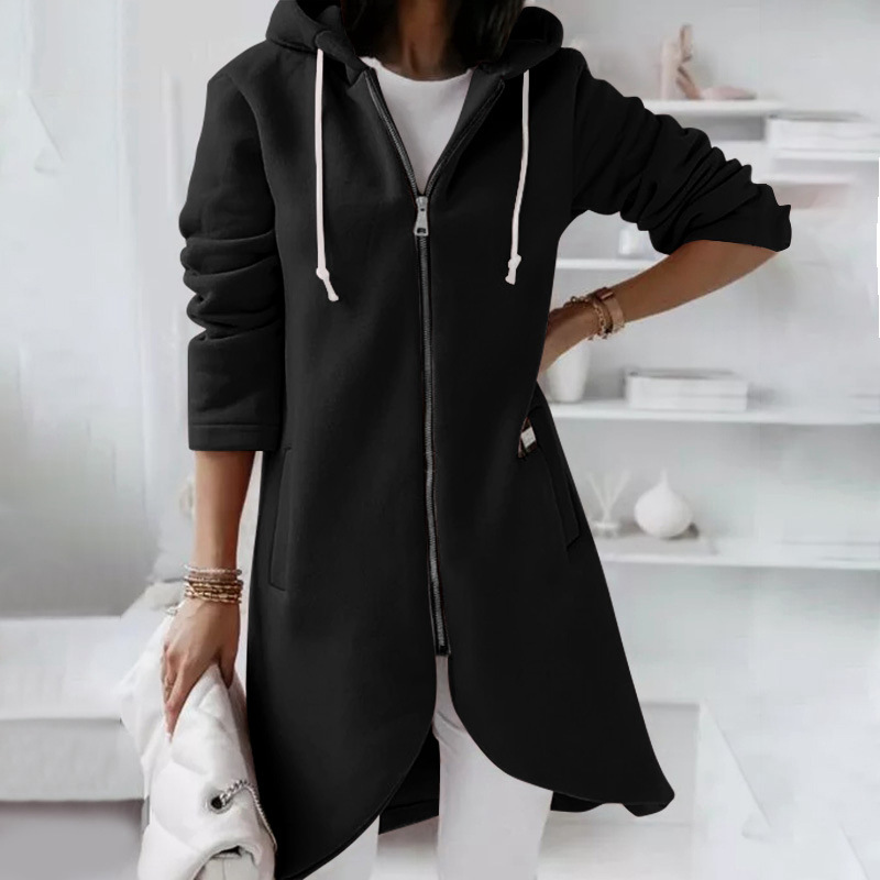 SUENTA Damenjacke mit Reißverschluss und Kapuze Lässig Komfortabel - Winterjacke Damen Schwarz