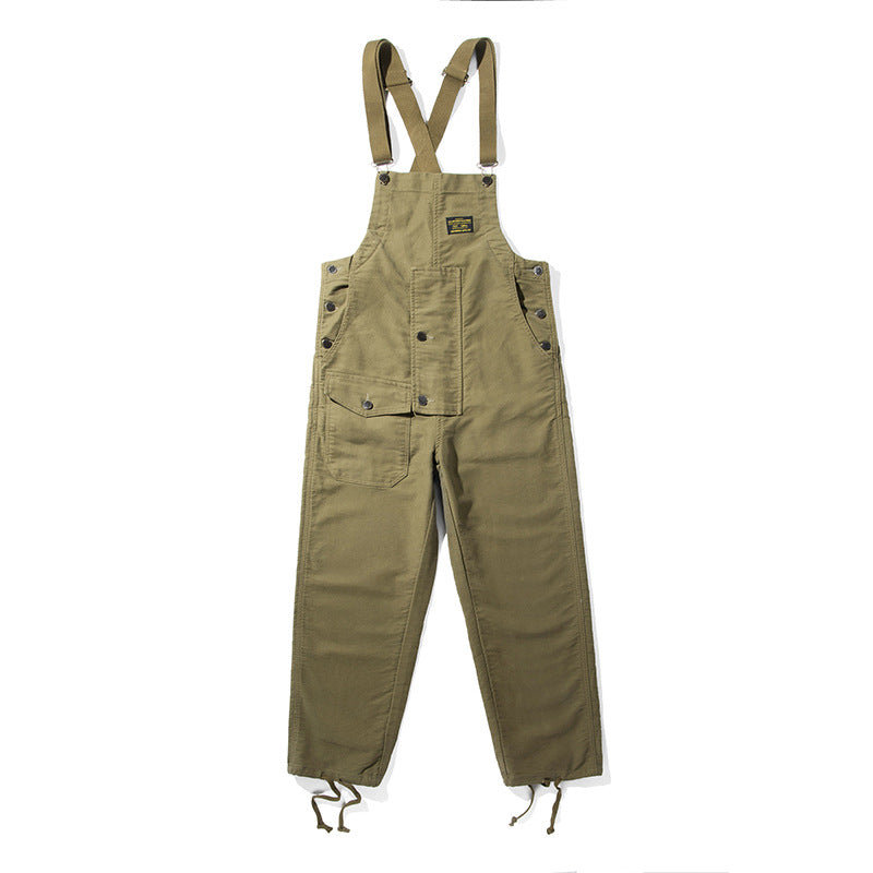 SUENTA Unisex Moleskin Latzhose – Overall mit Zugband und Praktischer Frontklapptasche Armeegrün
